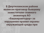 В Дюртюлинском районе вынесен приговор бывшему заместителю главного инженера АО «Башкиравтодор» за нарушение правил охраны окружающей среды при производстве земляных работ и превышение должностных полномочий